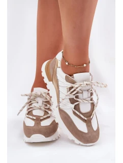 Dámské kožené polobotky sneakers Artiker – béžovo/zlaté