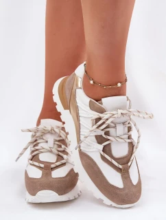 Dámské kožené polobotky sneakers Artiker – béžovo/zlaté