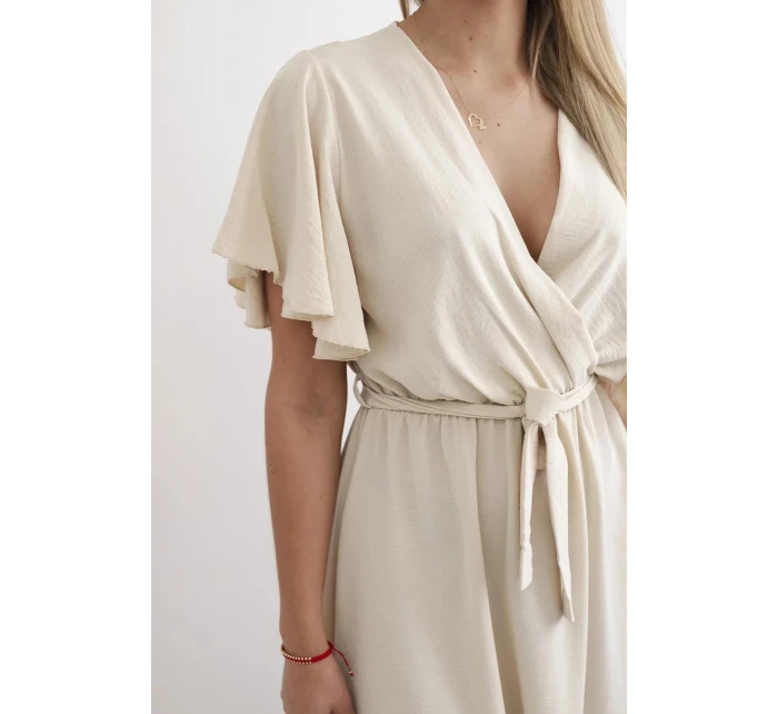 Šaty s vrstveným výstřihem IT-42 béžové - Kesi