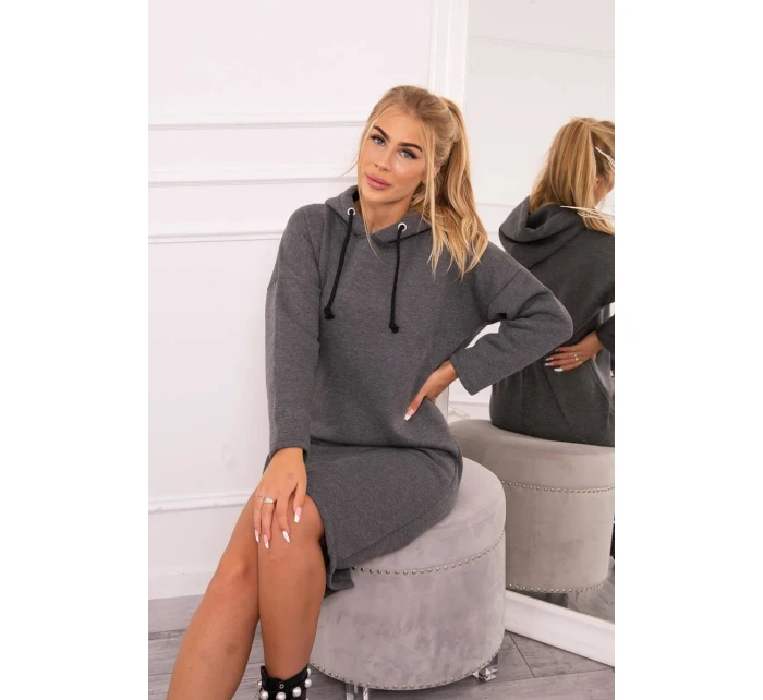 Šaty s kapucí a bočním rozparkem tmavě šedé