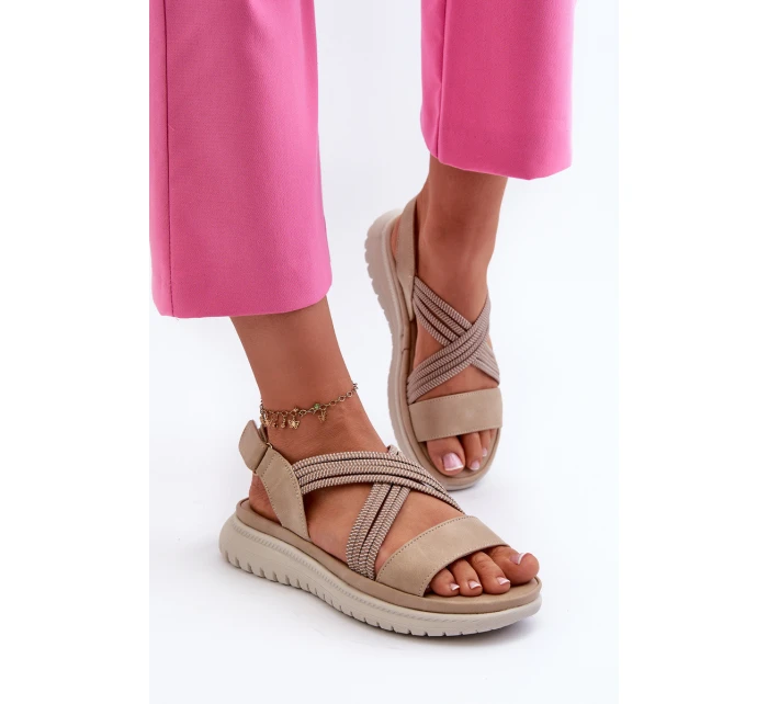 Lehké Dámské Pohodlné Sandály Na Suchý Zip Beige model 21661191 - EVENTO Lehké Dámské Pohodlné Sandály Na Suchý Zip Beige model 21661191 - EVENTO