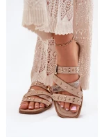 Ozdobené dámské sandály na plochém podpatku se pásky a sponou béžové Manitte Ozdobené dámské sandály na plochém podpatku se pásky a sponou béžové Manitte
