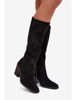 Dámské kozačky na sloupkovém podpatku se zipem Lissara – černé, eko semiš Dámské kozačky na sloupkovém podpatku se zipem Lissara – černé, eko semiš