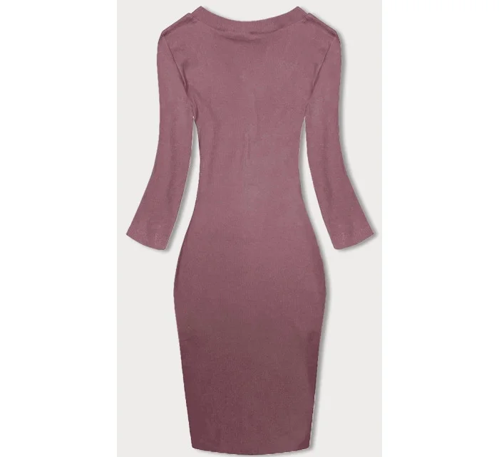 Vypasované žebrované šaty ve špinavě růžové barvě s kulatým výstřihem (5131-35)