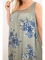 Dámské šaty Plus Size z viskózy s květinovým vzorem a krajkovým vrškem khaki Dámské šaty Plus Size z viskózy s květinovým vzorem a krajkovým vrškem khaki
