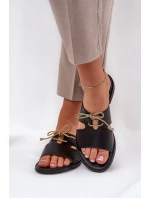 Dámské kožené sandály na plochém podpatku Zazoo 3022 černé