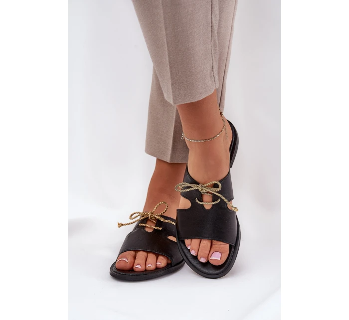 Dámské kožené sandály na plochém podpatku Zazoo 3022 černé