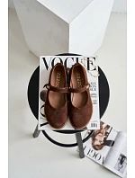 Kožené semišové baleríny Barefoot s páskem Zazoo 10206 Čokoládové