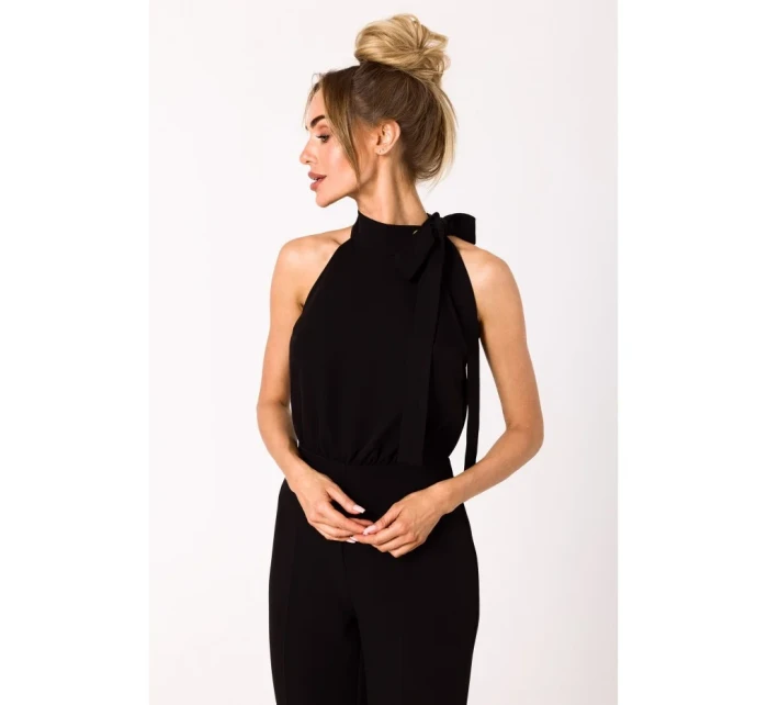 model 18383617 Kombinéza s výstřihem a vázáním černá - Moe