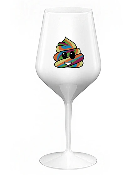 DUHOVÉ VESELÉ EE - biely nerozbitný pohár na víno 470 ml