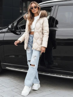 Dámská zimní bunda s kožešinou ecru FashionStreet TY5513