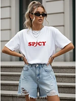 Dámské bavlněné tričko oversize s potiskem, bílé, FashionStreet NX9004RY