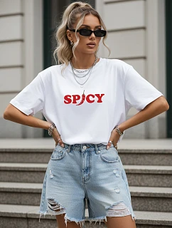 Dámské bavlněné tričko oversize s potiskem, bílé, FashionStreet NX9004RY