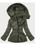 Dámská prošívaná bunda v khaki barvě s opaskem pro přechodné období (23060-2) Dámská prošívaná bunda v khaki barvě s opaskem pro přechodné období (23060-2)