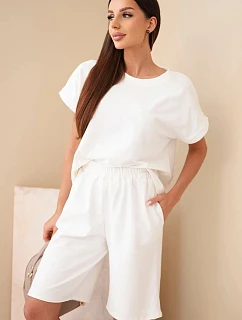 Dámský bavlněný komplet triko s krátkým rukávem a šortky s gumou v pase ecru
