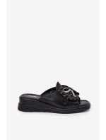 Dámské Pantofle Na Klínu S Mašlí Černé model 21692814 - Boto Dámské Pantofle Na Klínu S Mašlí Černé model 21692814 - Boto