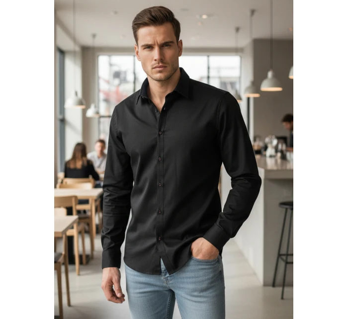 Pánská elegantní hladká černá košile SLIM FIT FashionStreet DX2596