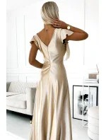 411-7 CRYSTAL saténové dlouhé šaty s výstřihem - ZLATÉ 411-7 CRYSTAL saténové dlouhé šaty s výstřihem - ZLATÉ