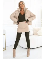 619-2 Pohodlný a elegantní dámský žebrovaný overal s výstřihem - khaki barva