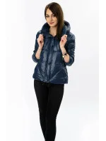 Tmavě modrá dámská prošívaná bunda s odepínací kapucí (7564)