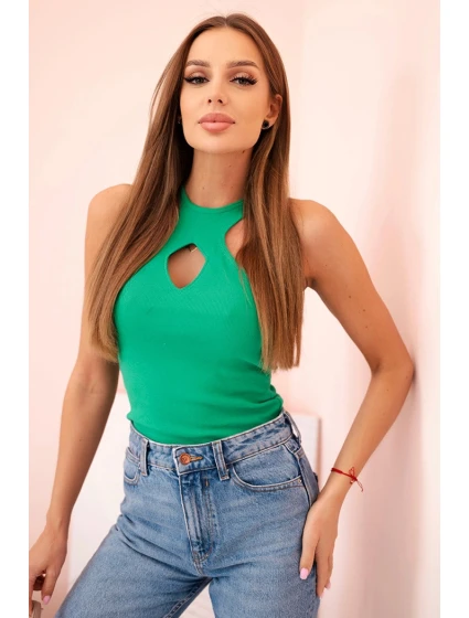 Dámská model 21217859 blůza s výřezem a ozdobnou sponou zelená - K-Fashion