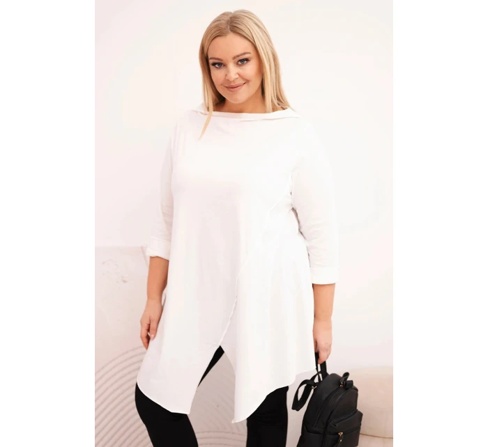 Dámská bavlněná blůza Plus Size asymetrická s ohrnovacími rukávy bílá Dámská bavlněná blůza Plus Size asymetrická s ohrnovacími rukávy bílá