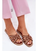 Dámské Ploché Pantofle S Propletenými Pásky Hnědé Acimine Dámské Ploché Pantofle S Propletenými Pásky Hnědé Acimine