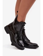 Lakované dámské kozačky z přírodní kůže D&A MR52-108 Černé