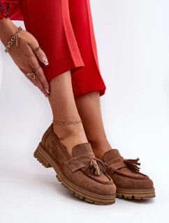 Zazoo Dámské semišové mokasíny s třásněmi, hnědé