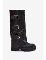 Dámské kozačky s teplou podšívkou se stříbrnými přezkami Isavine – černé