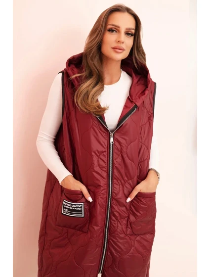 Dámská prošívaná vesta Plus Size s kapucí na zip bordová