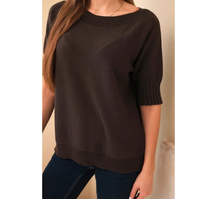 Dámský svetr z viskózy s krátkým rukávem hnědý