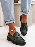 Zazoo 20174 Kožené Elegantní Polobotky Dámské Na Plochém Podpatku Tmavě Zelené