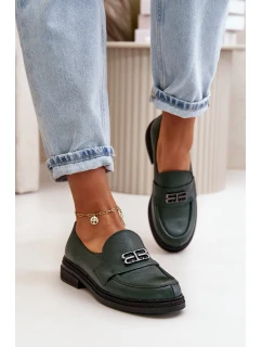 Zazoo 20174 Kožené Elegantní Polobotky Dámské Na Plochém Podpatku Tmavě Zelené