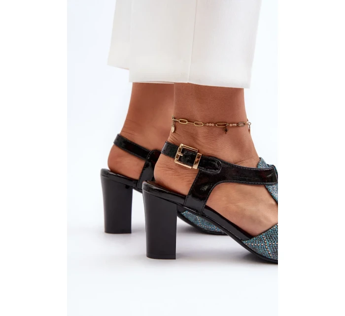 Tyrkysové tyrkysové dámské sandály na vysokém podpatku Queenmarie vyrobené z eko kůže