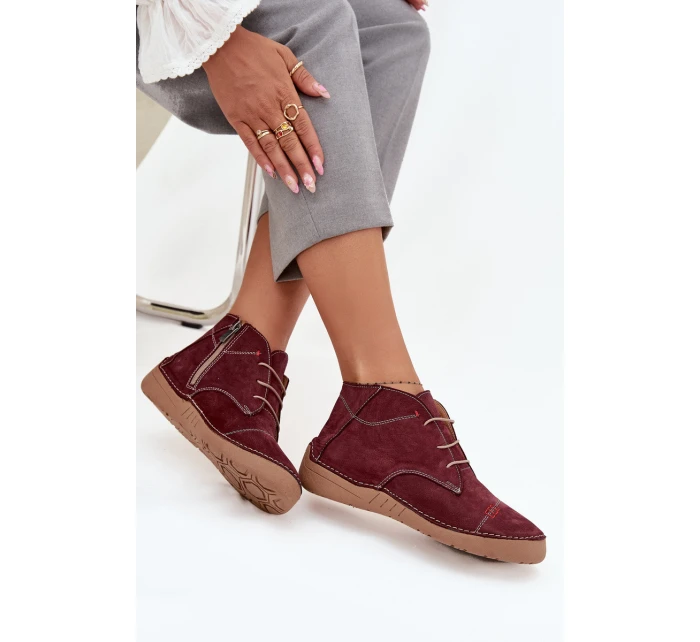 Dámské kožené polobotky s prošitím na zip Artiker – bordó