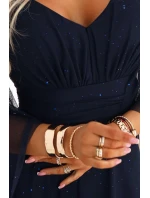 655-3 Dlouhé lehké třpytivé šaty s výstřihem a průhlednými rukávy - tmavě modré 655-3 Dlouhé lehké třpytivé šaty s výstřihem a průhlednými rukávy - tmavě modré