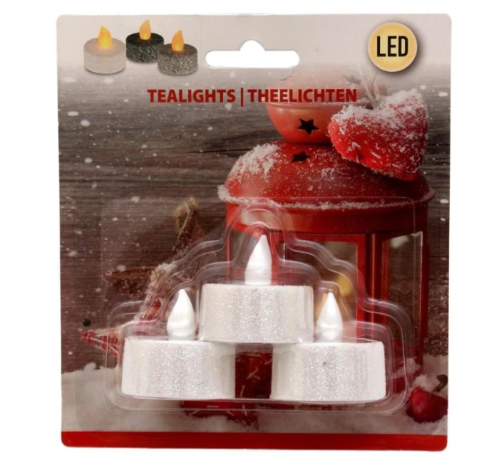 SADA 3 ČAJOVÝCH SVÍČEK S TŘPYTKAMI