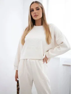 Viskózový komplet Amour teplákové + kalhoty světle béžová
