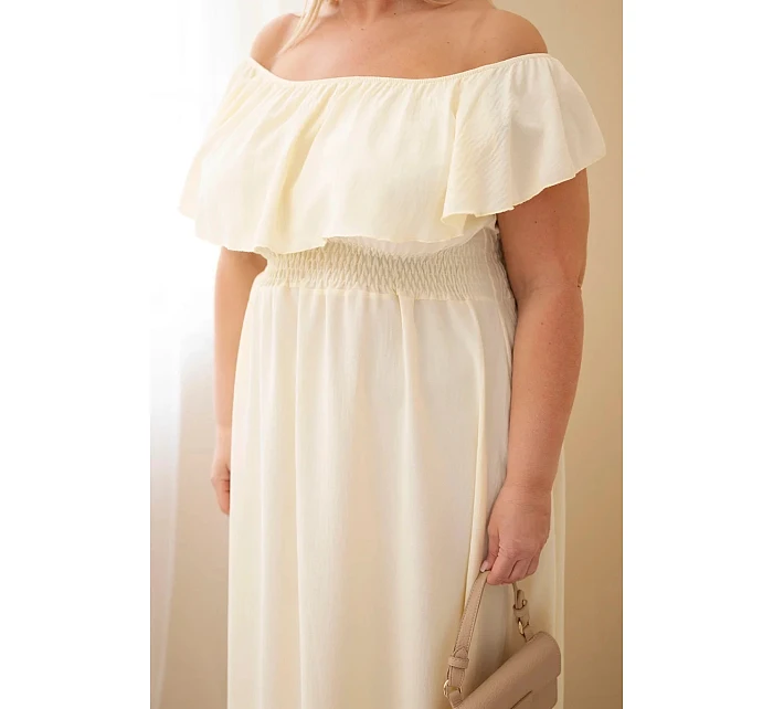 Dámské šaty Plus Size s volánem a elastickým pasem žlutá Dámské šaty Plus Size s volánem a elastickým pasem žlutá