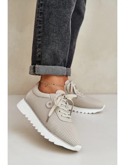 Kožené Sportovní Boty Na Platformě S Leskem D&A LR51-629 Béžové Kožené Sportovní Boty Na Platformě S Leskem D&A LR51-629 Béžové