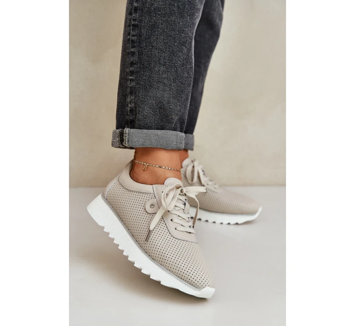 Kožené Sportovní Boty Na Platformě S Leskem D&A LR51-629 Béžové Kožené Sportovní Boty Na Platformě S Leskem D&A LR51-629 Béžové