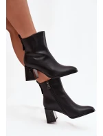 Zateplené kotníkové boty na podpatku z pravé kůže Vinceza 66812 Černé