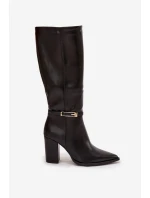 Dámské kozačky na podpatku s přezkou vyhřívané černé model 21747650 - Boto