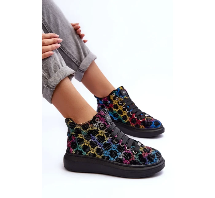 Sportovní boty na platformě Rhinestones GOE Black Sportovní boty na platformě Rhinestones GOE Black