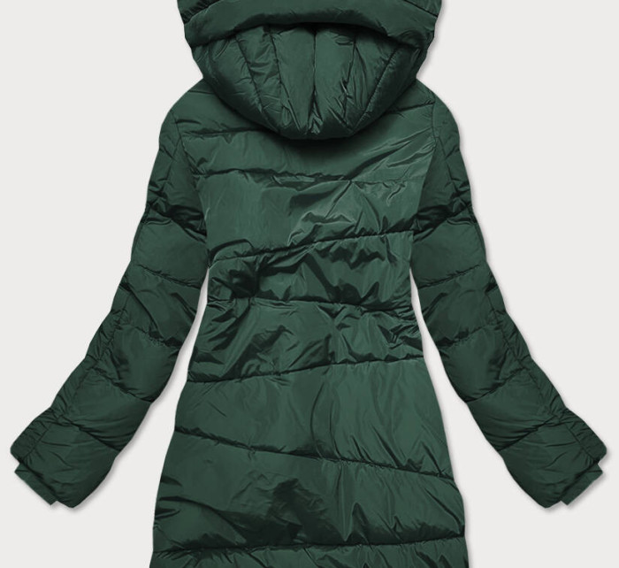 Asymetrická dámská zimní bunda v lahvově zelené barvě (M-21113)