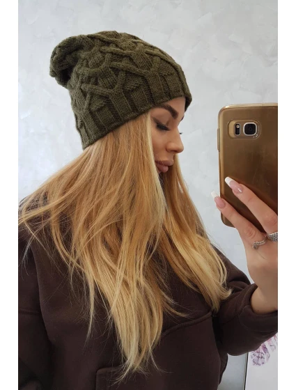 Fleecová čepice Sonia model 18749895 khaki - K-Fashion Fleecová čepice Sonia model 18749895 khaki - K-Fashion
