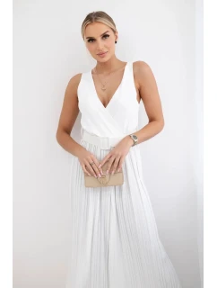 Plisovaná viskózová kombinéza ecru