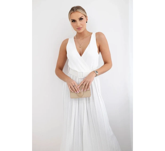 Plisovaná viskózová kombinéza ecru