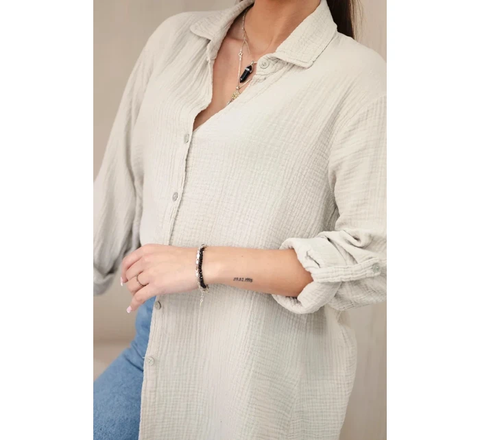 Bavlněná mušelínová košile oversize tmavě béžová Bavlněná mušelínová košile oversize tmavě béžová